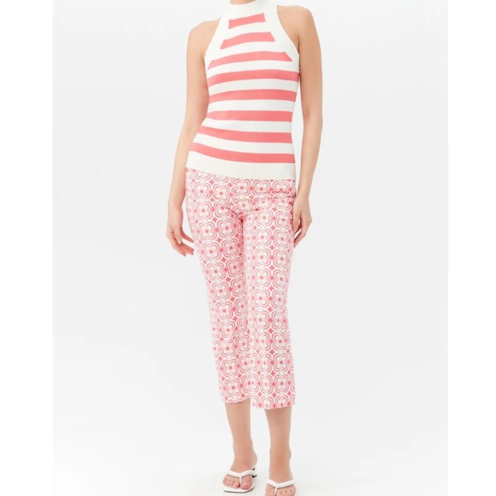 Trina Turk Geometric Kick Flare Pants 6 White Red NWOT